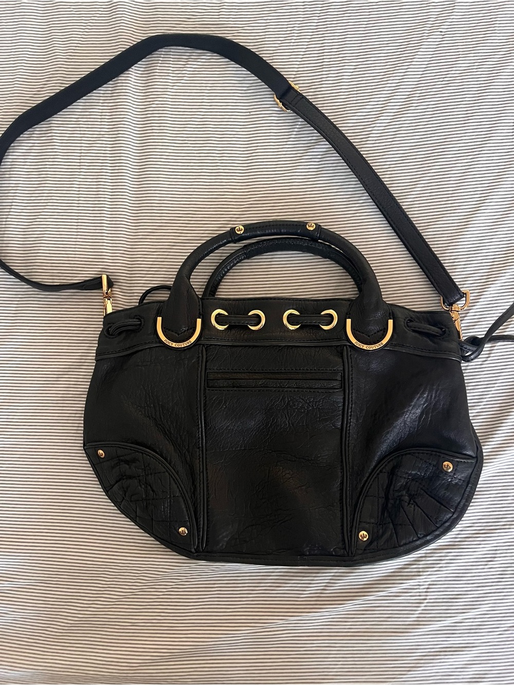 Juicy Couture Vintage Y2K Black Genuine Pebbled Leather Shoulder Bag